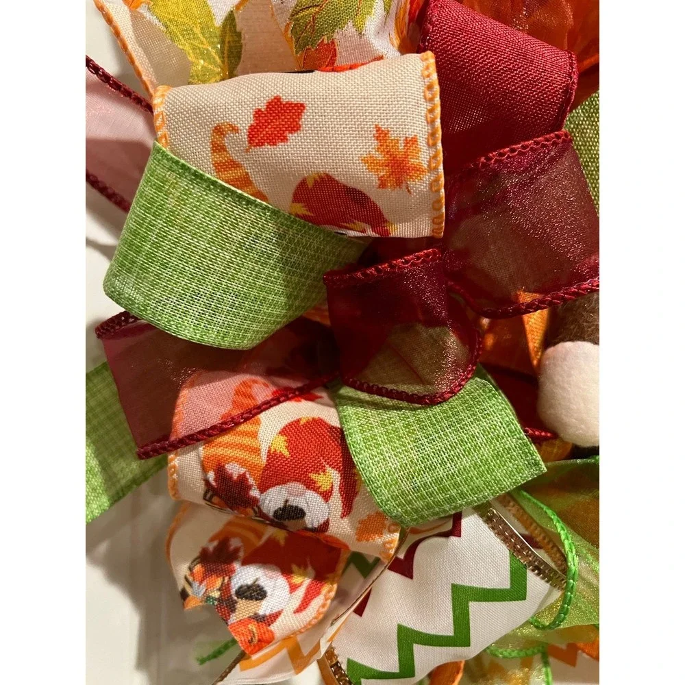 13 inch Ribbon Wreath Fall Autumn Thanksgiving Gnome MW6